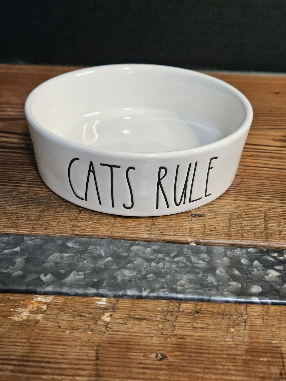 Rae Dunn White "CATS RULE" Ceramic Cat Bowl